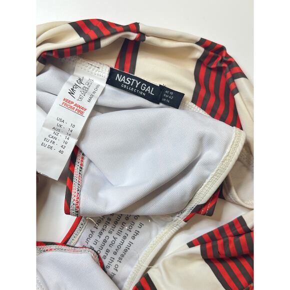 Nasty Gal The Stripe Time High-Leg Bikini Set Sz 10 - Picture 9 of 11